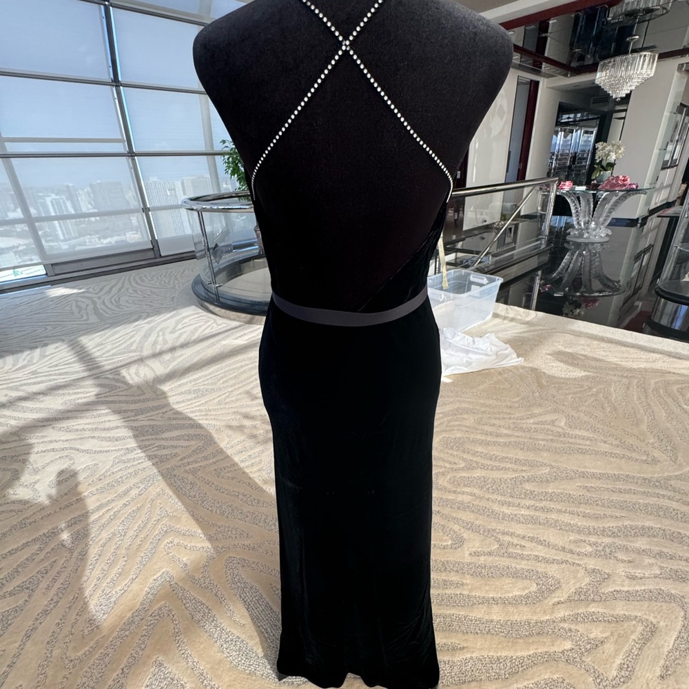 Vintage Chic Backless Black Dress with Rhinestone Detailing by hand - Picture 3 of 3
